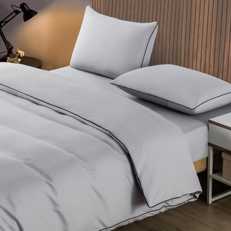 מצעים למיטה זוגית אפור פס שחור 160/200