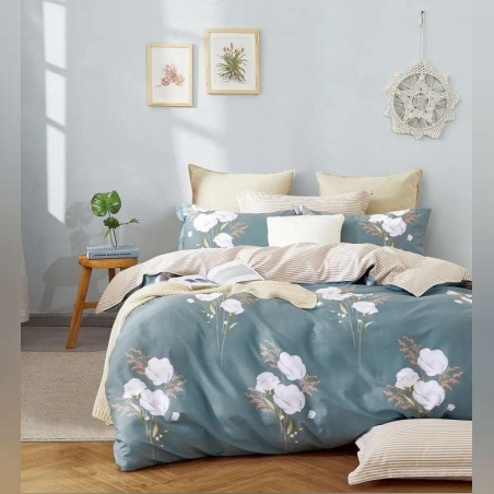 סט מצעים למיטה זוגית 100% כותנה סאטן 200 חוט דגם לורין 160/200