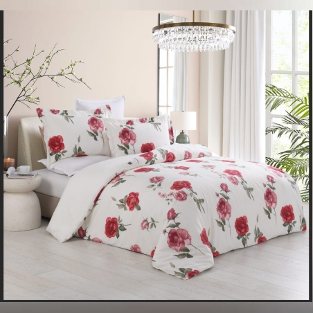 סט מצעים למיטה זוגית 100% כותנה סאטן 200 חוט דגם רוז 160/200