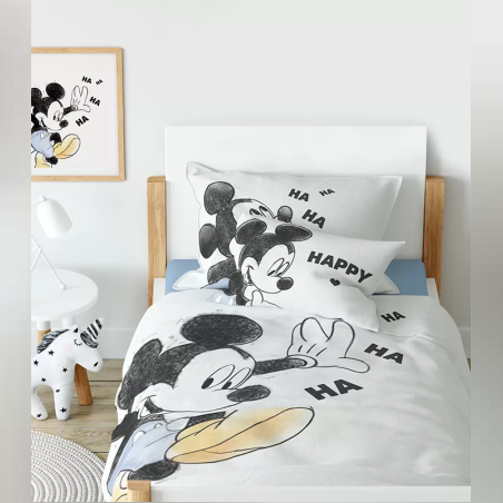 סט מצעים למיטה יחיד 100% כותנה פלנל מיקי שמח 90/200