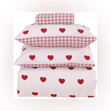 סט מצעים למיטה זוגית 100% כותנה סאטן 200 חוט דגם לבבות 160/200