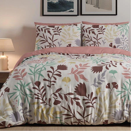 סט מצעים 100% כותנה פלנל למיטה זוגית רחבה שלכת ורוד 180/200