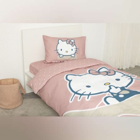 סט מצעים הלו קיטי 100% כותנה למיטה יחיד 90/200