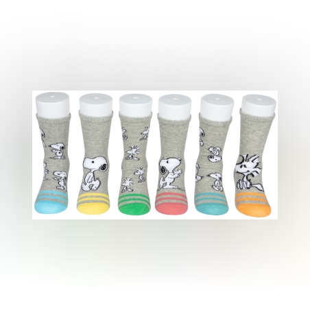 6 זוגות גרבי כותנה מעוצבים לילדים, דגם סנופי מידת one size שמתאימה למידות 24-34