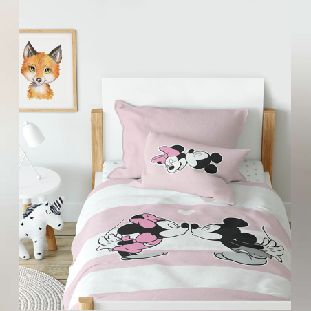 סט מצעים פלנל 100% כותנה למיטה יחיד מיני ומיקי מאוס דגם סוויט הארט 90/200