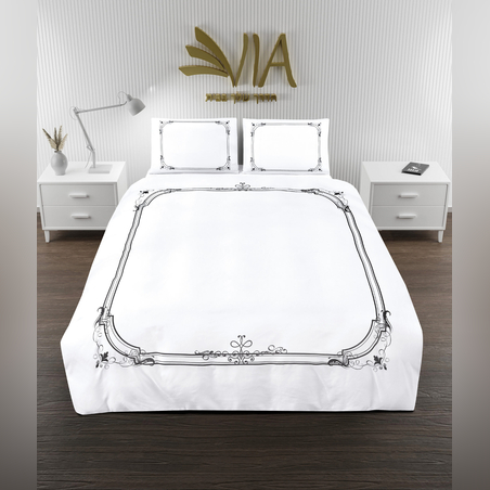 סט מצעים למיטה זוגית רחבה לבן פס שחור זויה 180/200