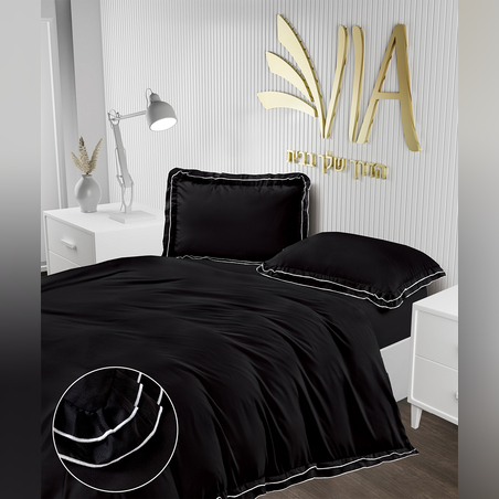 סט מצעים למיטה זוגית רחבה שחור פס לבן למברטה 180/200