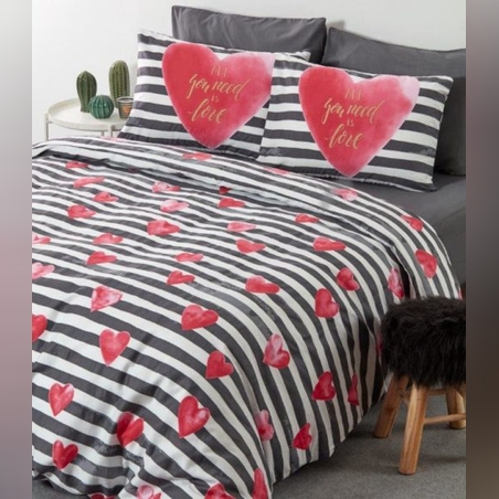 סט מצעים למיטה מתכווננת 100% כותנה דגם לבבות