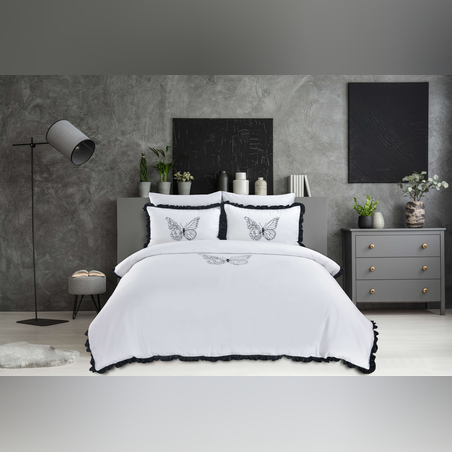 סט מצעים יוקרתי בשילוב רקמה סאטן 100% כותנה - דגם באטר פליי