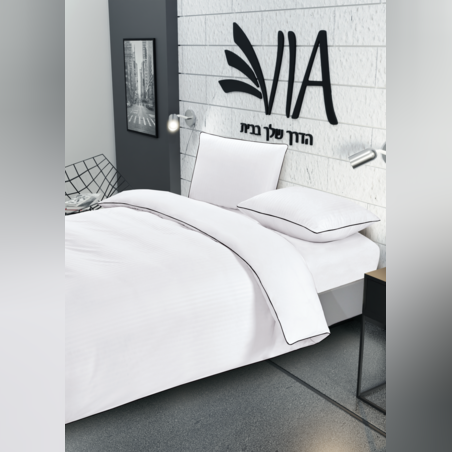 סט מצעים למיטה זוגית בית מלון פסים HOTEL לבן 160/200