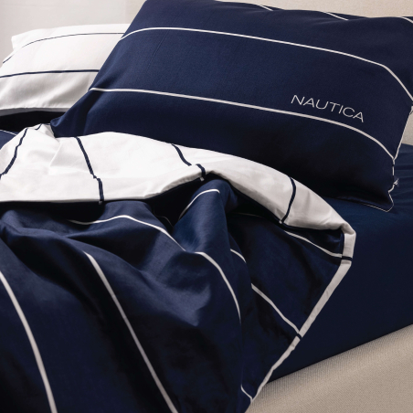 סט מצעים למיטה זוגית רחבה נאוטיקה 100% כותנה סאטן deep water