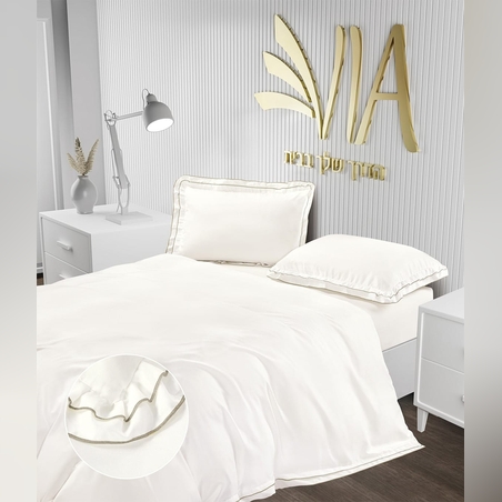 סט מצעים למיטה יחיד למברטה לבן פס זהב 90/200