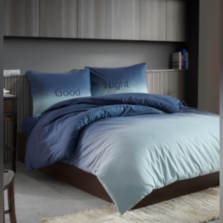 סט מצעים 100% כותנה לילה טוב כחול למיטה זוגית 5 חלקים