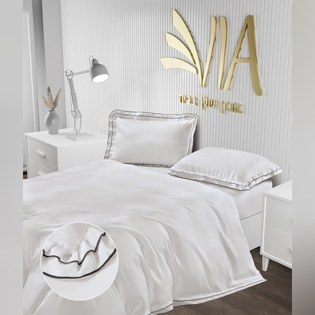 סט מצעים למיטה יחיד למברטה אפור בהיר פס שחור 90/200