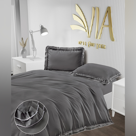 סט מצעים למיטה וחצי למברטה אפור פס לבן 120/200