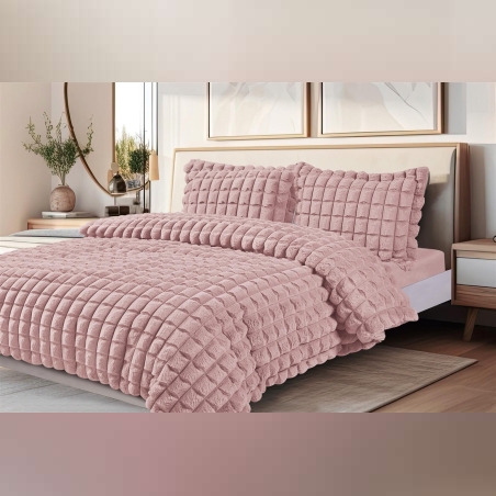 מערכת מצעי חורף עשירה דמוי פרווה ג'קארד למיטה זוגית רחבה- ליסבון סופט 180/200