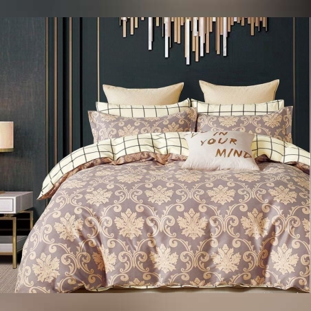 סט מצעים למיטה זוגית 100% כותנה סאטן 200 חוט דגם המלכה הסגולה 160/200