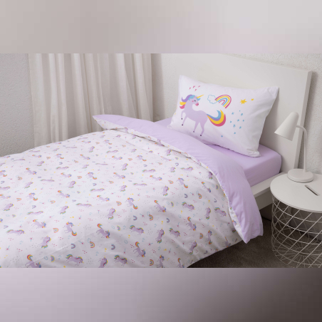 סט מצעים למיטה יחיד 100% כותנה לילדים חד קרן כוכבים 90/200