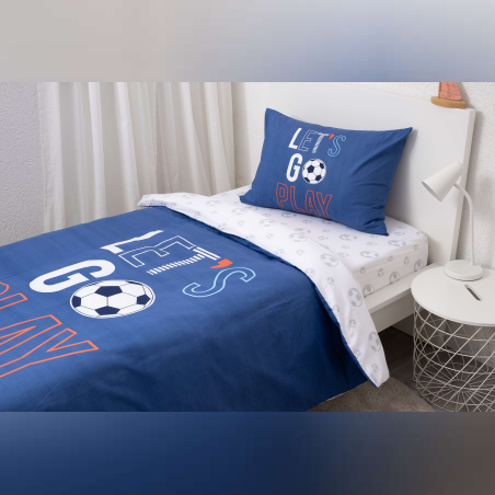 סט מצעים 100% כותנה למיטה יחיד כדורגל כחול לבן 90/200