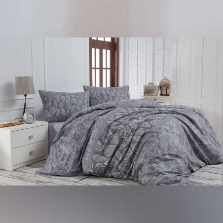 סט מצעים 100% כותנה למיטה וחצי עלים אפור 120/200