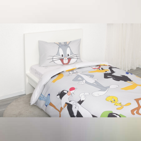 סט מצעים 100% כותנה למיטה יחיד לוני טונס אפור 90/200