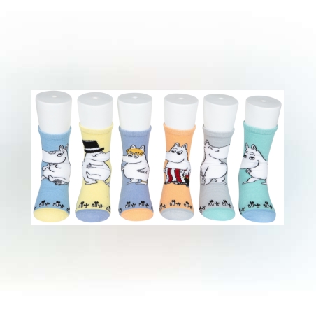 6 זוגות גרבי כותנה מעוצבים לילדים, דגם מומינים מידת one size שמתאימה למידות 24-34