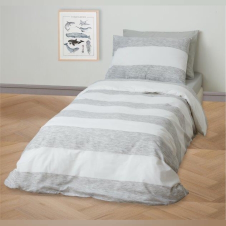 סט מצעים למיטה וחצי 100% כותנה רביד אפור 120/200