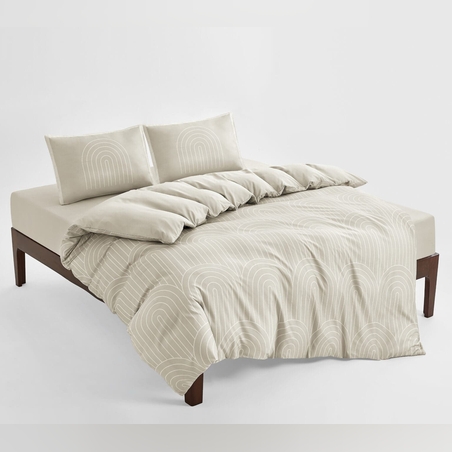 מצעים למיטה זוגית 100% כותנה קשת בז ופסים לבן 160/200