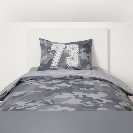 סט מצעים למיטה יחיד 100% כותנה CAMO אפור 90/200