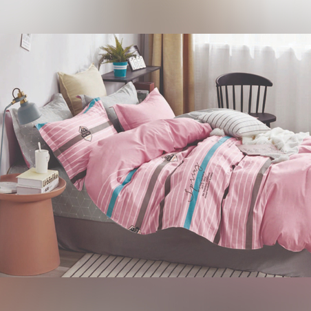 סט מצעים למיטה זוגית רחבה 100% כותנה סאטן ורד פסים דו צצדי 180/200