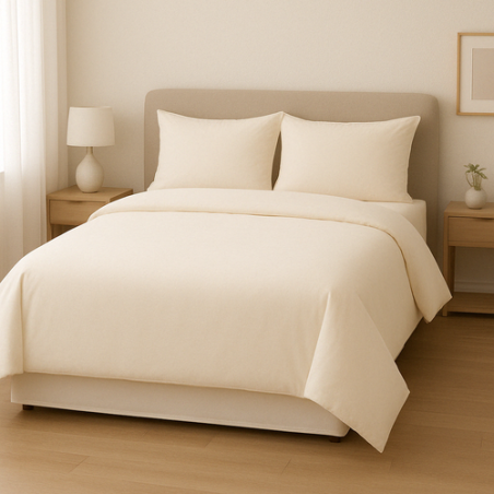 סט מצעים למיטה זוגית 100% כותנה דגם שמנת אפרסק 160/200