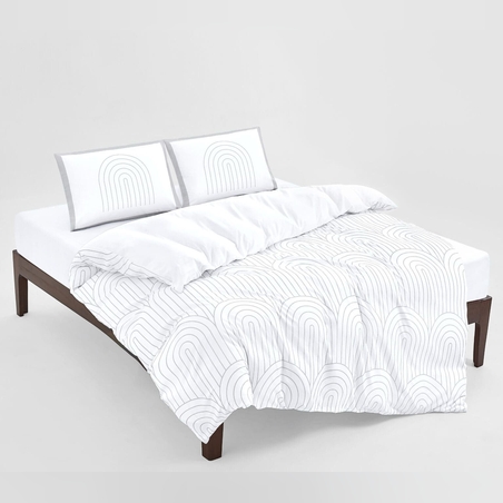 מצעים למיטה זוגית 100% כותנה קשת לבן אפור 160/200