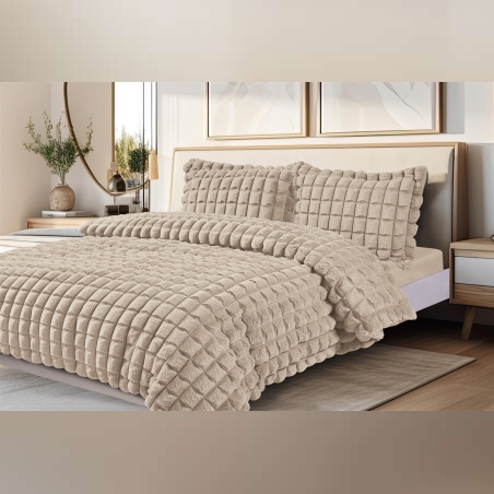 מערכת מצעי חורף עשירה דמוי פרווה ג'קארד למיטה זוגית רחבה- ליסבון סופט180/200