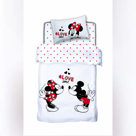 מצעים מיקי ומיני מאוס למיטה יחיד LOVE YOU