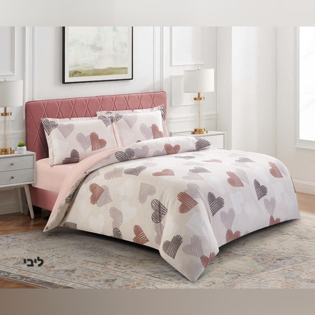 סט מצעים לבבות ורוד  100% כותנה למיטה יחיד 90/200
