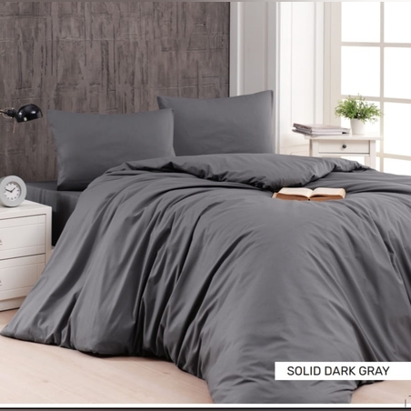 סט מצעים למיטה זוגית רחבה 100% כותנה באריגת סאטן סולד אפור 180/200