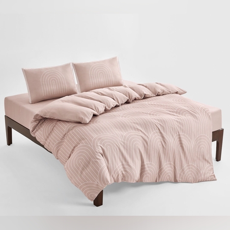 מצעים למיטה זוגית 100% כותנה קשת ורוד לבן 160/200