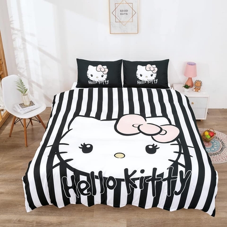 מצעי הלו קיטי שחור פסים 160/200