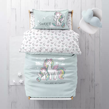 סט מצעים 100% כותנה חד קרן למיטה מעבר /תינוק 70/130