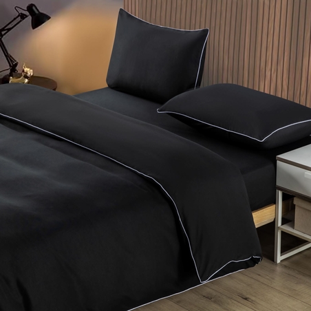 סט מצעים למיטה וחצי שחור פס לבן 120/200