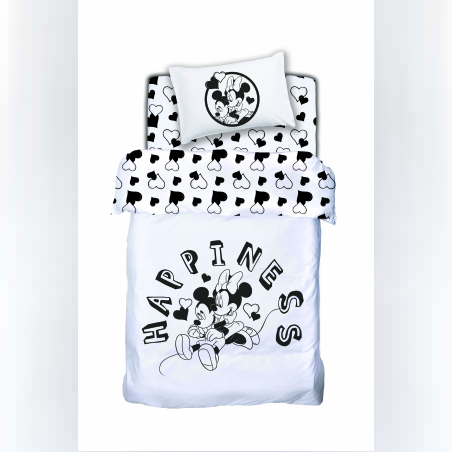 מצעים מיקי ומיני מאוס למיטה יחיד HAPPINESS