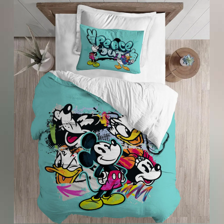 סט מצעים למיטה יחיד מיקי פיס אאוט 90/200