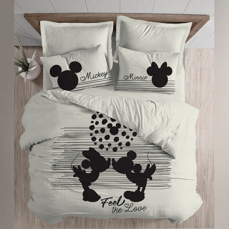 סט מצעים פלנל 100% כותנה למיטה זוגית מיקי ומיני מאוס דגם נשיקות 160/200