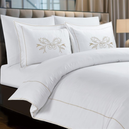 סט מצעים יוקרתי בשילוב רקמה סאטן 100% כותנה דגם מיורקה למיטה זוגית 160/200