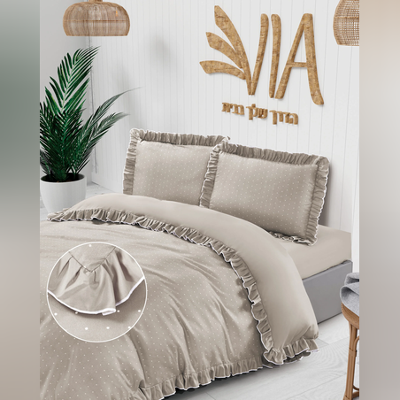 סט מצעים למיטה יחיד בוניטה ב'ז אפור פס לבן נקודות 90/200