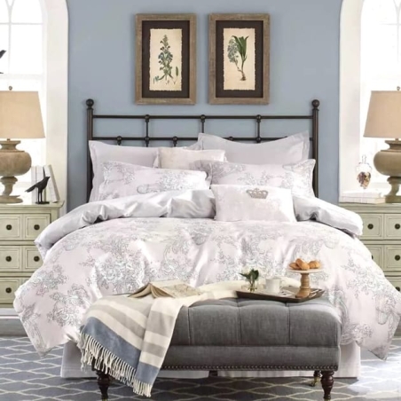 סט מצעים למיטה זוגית 100% כותנה סאטן 200 חוט דגם לורה אפור 160/200