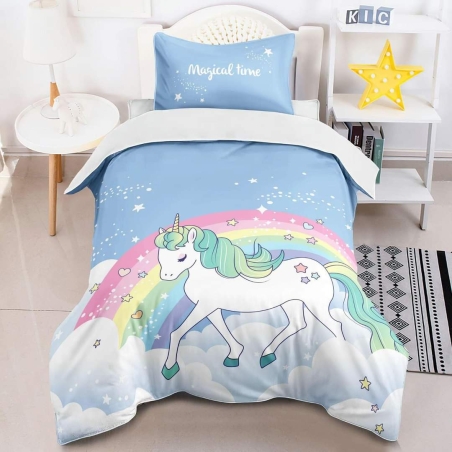 סט מצעים חד קרן קשת בענן 90/200