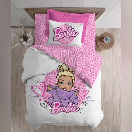 סט מצעים למיטה יחיד ברבי ורוד מנומר 90/200