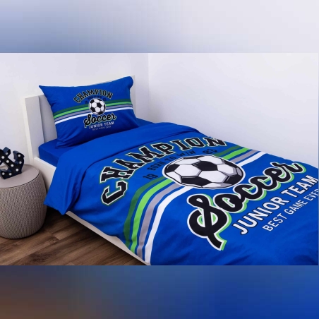 סט מצעים 100% כותנה למיטה יחיד כדורגל כחול