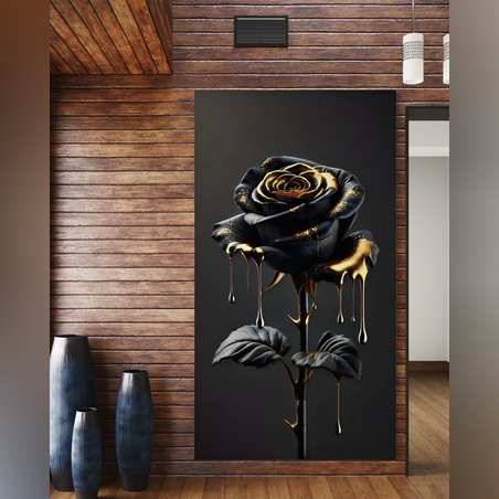 תמונה זכוכית ורד שחור זהב